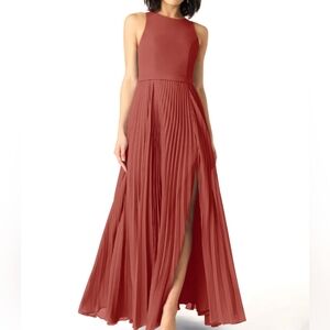 Formal NWT Azazie Lindie Terracotta A-Line Scoop Pleated Flowy Formal Dress SzA8